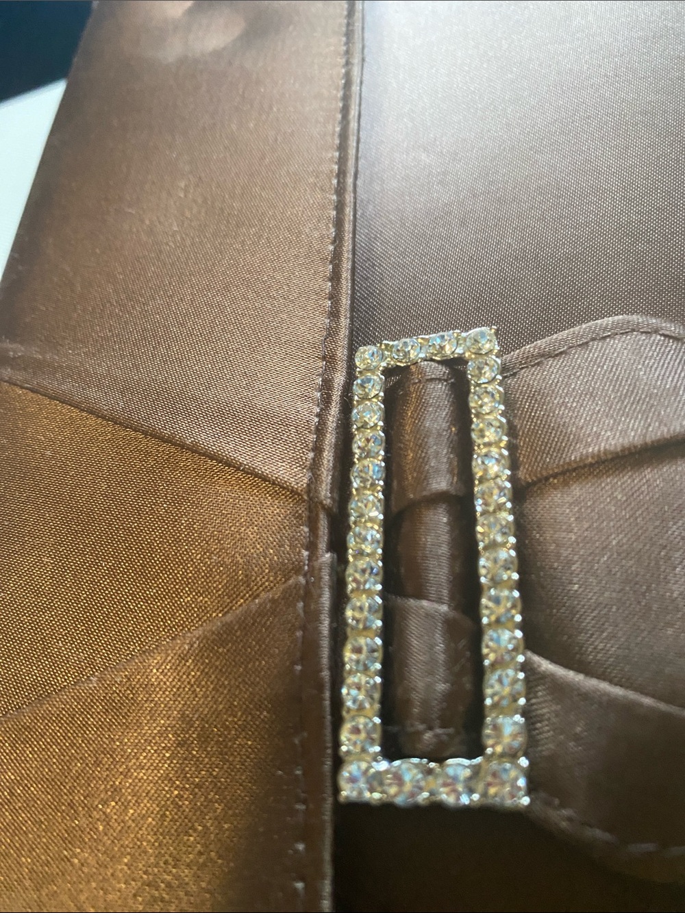 Debut Satin Evening Clutch Bag with Chain Strap - Chocolate Brown - Picture 4 of 4